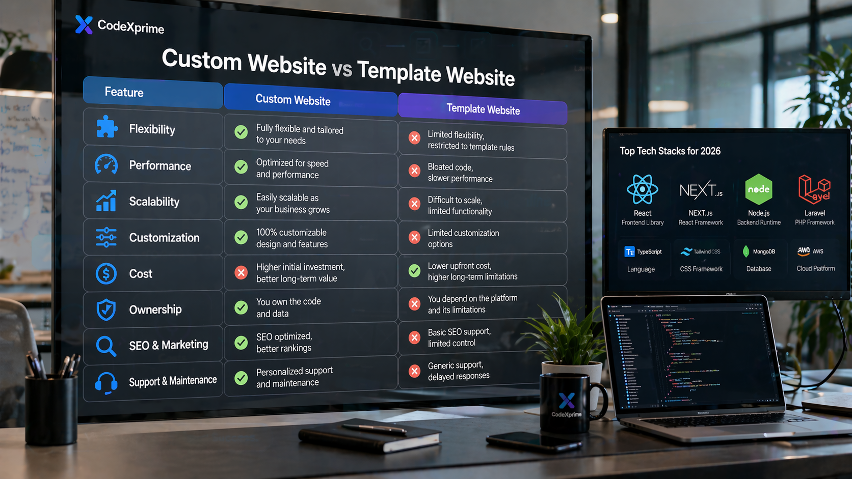 Custom website vs template website
