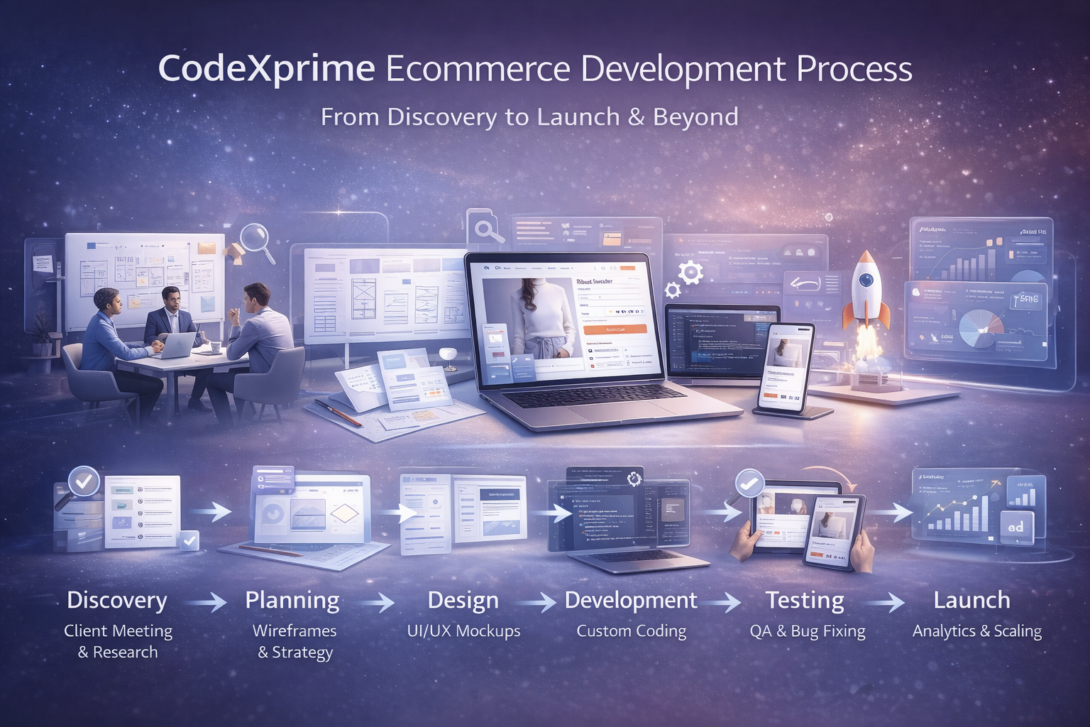 Ecommerce websites delivered by CodeXprime across fashion, electronics, beauty, and food industries