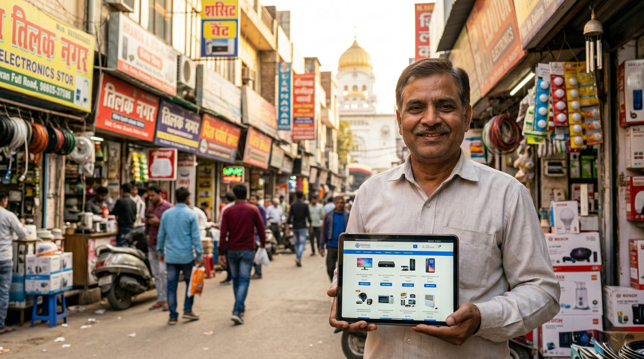 Tilak Nagar market shopkeeper with professional business website developed
